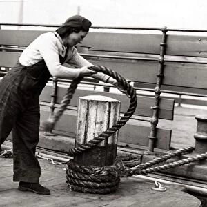 World War Two. Mrs Ellen McShane at work on the Jarrow on Tyne ferry May 1942