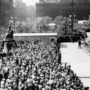 World War One Victory Day crowds in George Square Glasgow listen to Lord Provost Welsh
