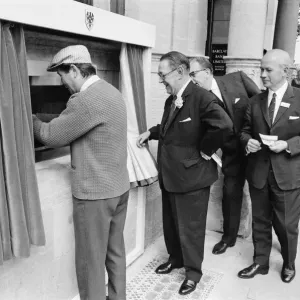 The Worlds First ATM, Cash Machine is unveiled at Barclays Bank, in Enfield, Middlesex The Worlds First ATM, Cash Machine is unveiled at Barclays Bank, in Enfield, Middlesex