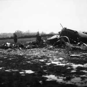 The wreckage of a German bomber shot down by a RAF fighter over Southern England