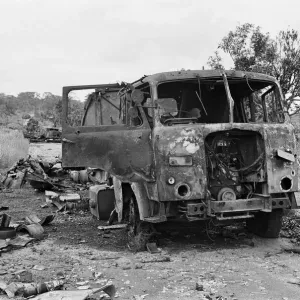 Wreckage of a Nigerian convoy on the roadside during the Biafra conflict, 11th June 1968 Wreckage of a Nigerian convoy on the roadside during the Biafra conflict, 11th June 1968