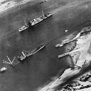 Wrecked merchant vessels in Mersa Matruh harbour after accurate bombing by Allied forces