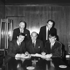 Wrexham Full Backs Sign for Liverpool at Anfield Print 1966 Wrexham Full Backs Sign for Liverpool at Anfield Print 1966
