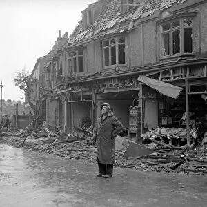 WW2 Air Raid Damage Air raid damage at Bridlington A fireman stands in