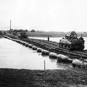 WW2 - April 1945 Tanks of the 2nd Armoured U. S. 9th Army cross the Weser River