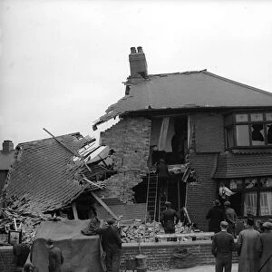WW2 Bombing. Bomb Damage York, a house blown in two