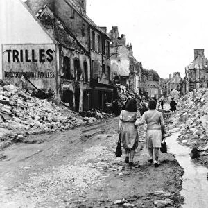 WW2 French women shopping in the ruins 1944