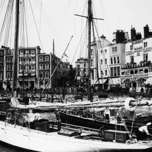 Yachts tied up in the inner basin of Ramsgate Harbour. In the background can been seen Yachts tied up in the inner basin of Ramsgate Harbour. In the background can been seen