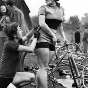 1948 Cycling Meeting Print: Joan Gibbs and Rosalind Solomon 1948 Cycling Meeting Print: Joan Gibbs and Rosalind Solomon