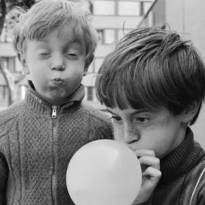 Eight Year Old Boy Blows Up Balloon, Hackney 1970 Print