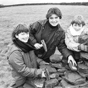 Eight and Nine Year Olds Learn Drystone Walling on the Moors Print