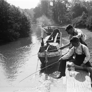 Young Boys Fishing Print, Watford Canal, 1945 Young Boys Fishing Print, Watford Canal, 1945