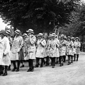 Print of Young Girls in Women's Land Army Uniforms, 1918