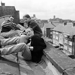 YTS Trainees in rooftop sit in at Everton Enterprises, Salisbury Street, Everton