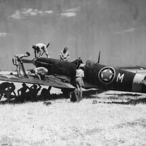 Print of Yugoslav pilots servicing Spitfires before a mission