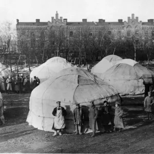 Yurtas the peculiar tents which are used as dewellings by the Kirghiz nomad tribes of Yurtas the peculiar tents which are used as dewellings by the Kirghiz nomad tribes of