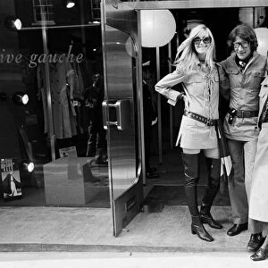 Yves Saint Laurent, designer pictured outside his first London Rive Gauche store on New