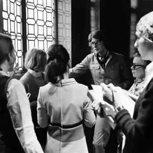 Yves Saint Laurent, designer, pictured speaking with journalists at the opening of his Yves Saint Laurent, designer, pictured speaking with journalists at the opening of his