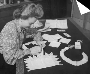Craft Prints: 10 articles made from one mans shirt. Picture taken 6th December 1943