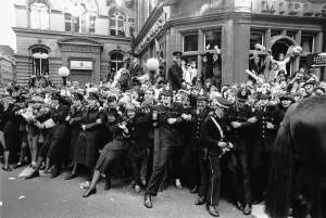 Beatlemania Prints: 10 July 1964 Crowds of fans outside the ABC theatre as the Beatles arrive controlled by