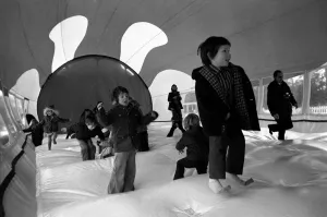 100 Foot Balloon: Children leap about inside the Whale Balloon February 1975 75-00888