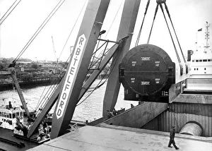 Cranes Prints: A 110 ton part of a floating crane lifeted by a floating crane into a Canadian bound ship