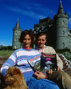 Nobility Prints: 12th Duke and Duchess of Argyll September 1989 on lawn at Inverary Castle with