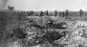 The 12th Gloucesters moving up in support in open order near Ginchy during the Battle of