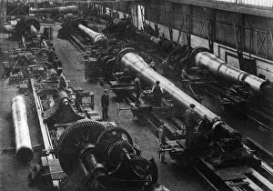 Artillery Prints: 15 Naval guns having the rifling milled into the barrels at The Royal Ordnance Works