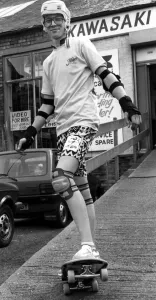 Health And Safety Prints: 17-year-old John Millard from Killingworth on a skateboard on 26th July 1989