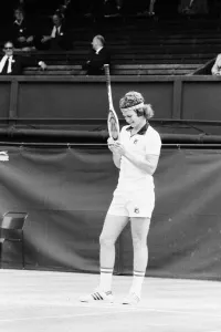 18 year old American John McEnroe seen here in action on Court One at Wimbledon against