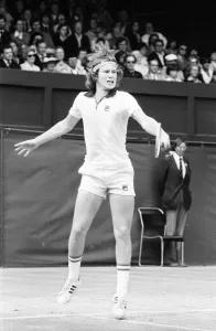 18 year old American John McEnroe seen here in action on Court One at Wimbledon against