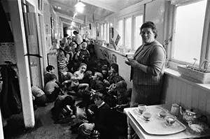 Health And Safety Prints: Some of the 180 children play in the small corridor at Sacred Heart RC school, Gorton