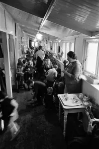 01424 Prints: Some of the 180 children play in the small corridor at Sacred Heart RC school, Gorton