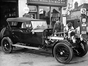 This 1927 Sunbeam 3 Ltr. Super Sports Tourer car outside the Rugby garage where it is