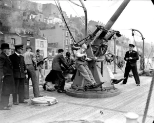 Anti Aircraft Gun Prints: 1939 - just at the outbreak of war - shows Royal Naval reservists undergoing gunnery