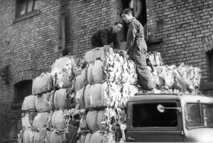 Recycling Prints: 1941, A lorry is loaded with 50 bales of salvage paper weighing three tons at Newcastle