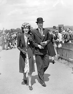 Bowler Hat Prints: 1946 - Clothing Ascot Racing Fashion - Ladies Day - a woman shows off her style of