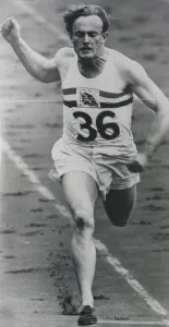 00015 Prints: 1948 London Olympics A British competitor in crosses the finish line during