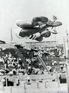 00015 Prints: 1948 Olympic Games A competitor in the high jump at Wembley Stadium during