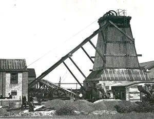 00172 Prints: A 1949 picture of the headgear and winding house at Lynemouth Colliery, Northumberland