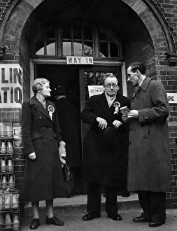 Voting Prints: 1950 Election Mr and Mrs Herbert Morrision outside the polling station before casting