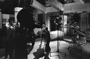 Sign Prints: 1960 Film Peeping Tom, behind the scenes filming at Pinewood Studios, Buckinghamshire