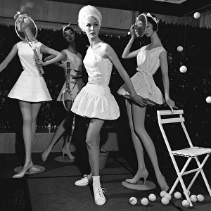 1960s Fashion January 1963 Teddy Tinling Fashion - Jacqueline Perrin Model wearing