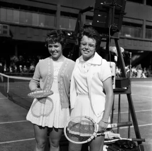 The 1962 Championships, Wimbledon. Carole Caldwell and Billie Jean Moffitt