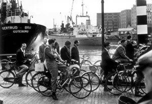 Commuters Prints: 1964, shows Bristol City Docks (Floating Harbour) workers making their way home