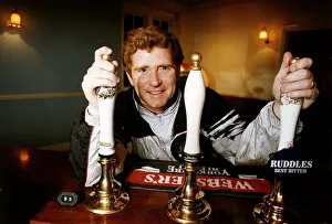 00233 Prints: 1966 World Cup Player Alan Ball behind the pumps in his new pub April 1991