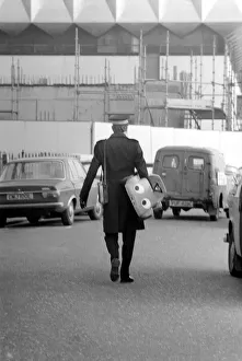 1975 Brighton Toy Fair. Small boy cries as Traffic Warden confiscate toy pedal car for
