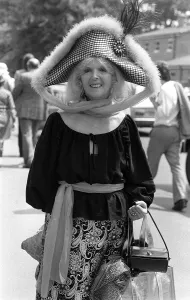 00197 Prints: 1978 Clothing Ascot Fashion june 1978 Gertude Shilling wearing napoleon style hat