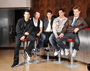 1980s / 1990s boy band New Kids on The Block pose for the camera at the launch of their